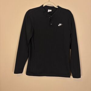 Nike Men's Black Henley Pullover Cotton Long Sleeve Top Small